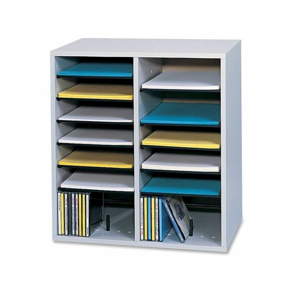 Safco Adjustable Shelves Literature Organizers - 16 Compartment(s) - Compartment Size : 2.50" x 9" x 11.50" - 21.12" Height x 19.50" Width x 11.75" Depth - Gray - Wood - 1 Each. Picture 1