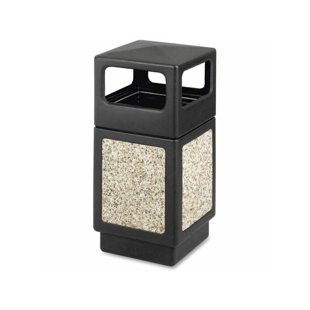 Safco Indoor/outdoor Square Receptacles - 38 gal Capacity - 39.3" Height x 18.3" Width x 18.3" Depth - Polyethylene - Black - 1 Each. Picture 1