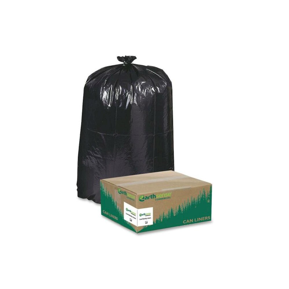Berry Reclaim Heavy-Duty Recycled Can Liners - Large Size - 45 gal Capacity - 46" Length x 40" Width x 1.25 mil (32 Micron) Thickness - Low Density - Black - Plastic - Recycled - 100 / Carton. Picture 1