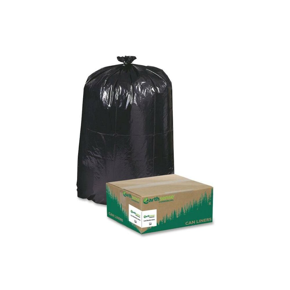 Earthsense Reclaim Heavy-Duty Recycled Can Liners - Extra Large Size - 60 gal Capacity - 58" Length x 38" Width x 1.25 mil (32 Micron) Thickness - Low Density - Black - Plastic - Recycled - 100 / Cart. Picture 1