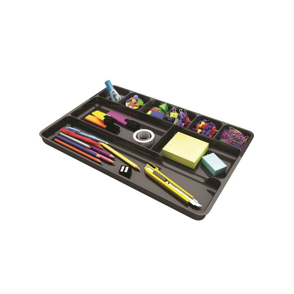Deflecto Sustainable Office Drawer Organizer - 9 Compartment(s) - 1.1" Height x 14" Width x 9.1" Depth - 30% Recycled - Black - 1 Each. Picture 1