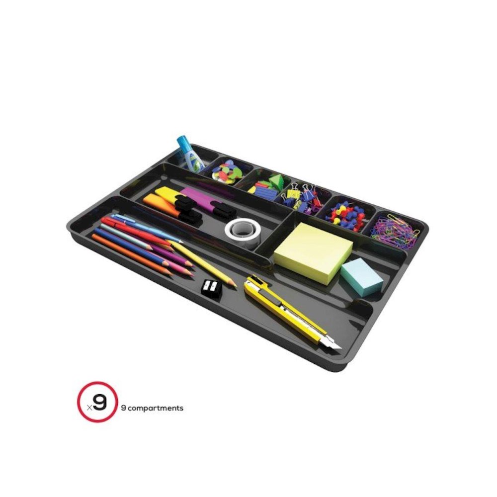 Deflecto Sustainable Office Drawer Organizer - 9 Compartment(s) - 1.1" Height x 14" Width x 9.1" Depth - 30% Recycled - Black - 1 Each. Picture 2