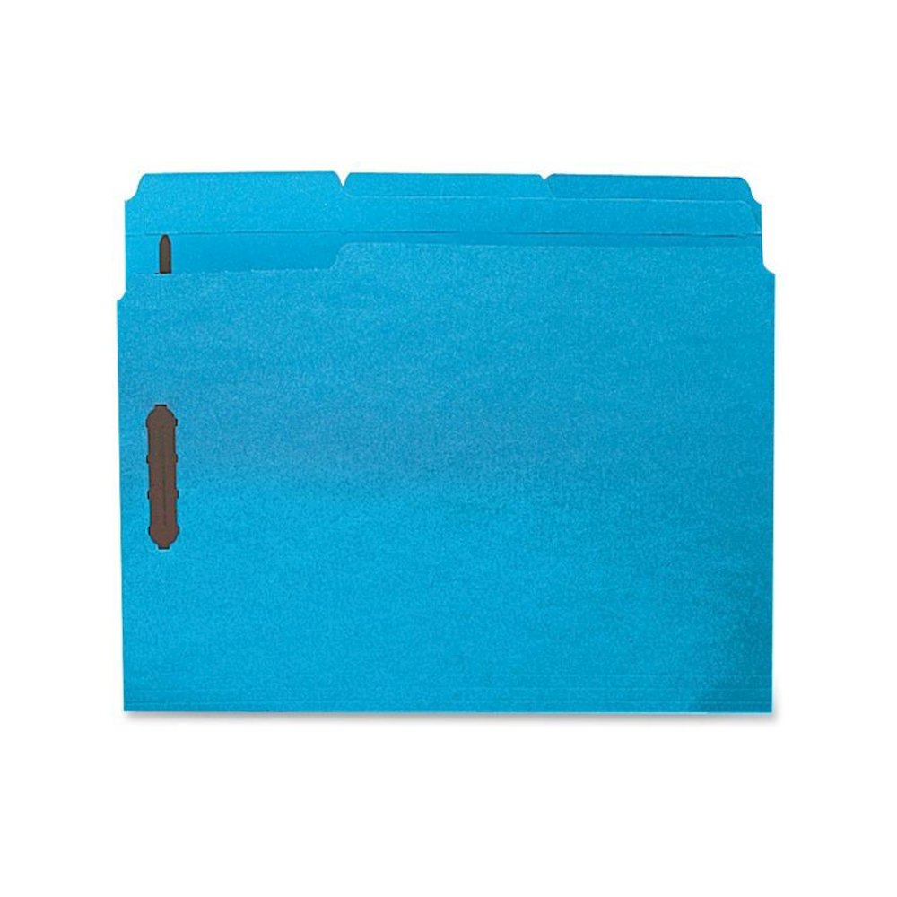 Business Source 1/3 Tab Cut Letter Recycled Fastener Folder - 8 1/2" x 11" - 3/4" Expansion - 2 Fastener(s) - 2" Fastener Capacity - Top Tab Location - Assorted Position Tab Position - Blue - 10% Recy. Picture 1