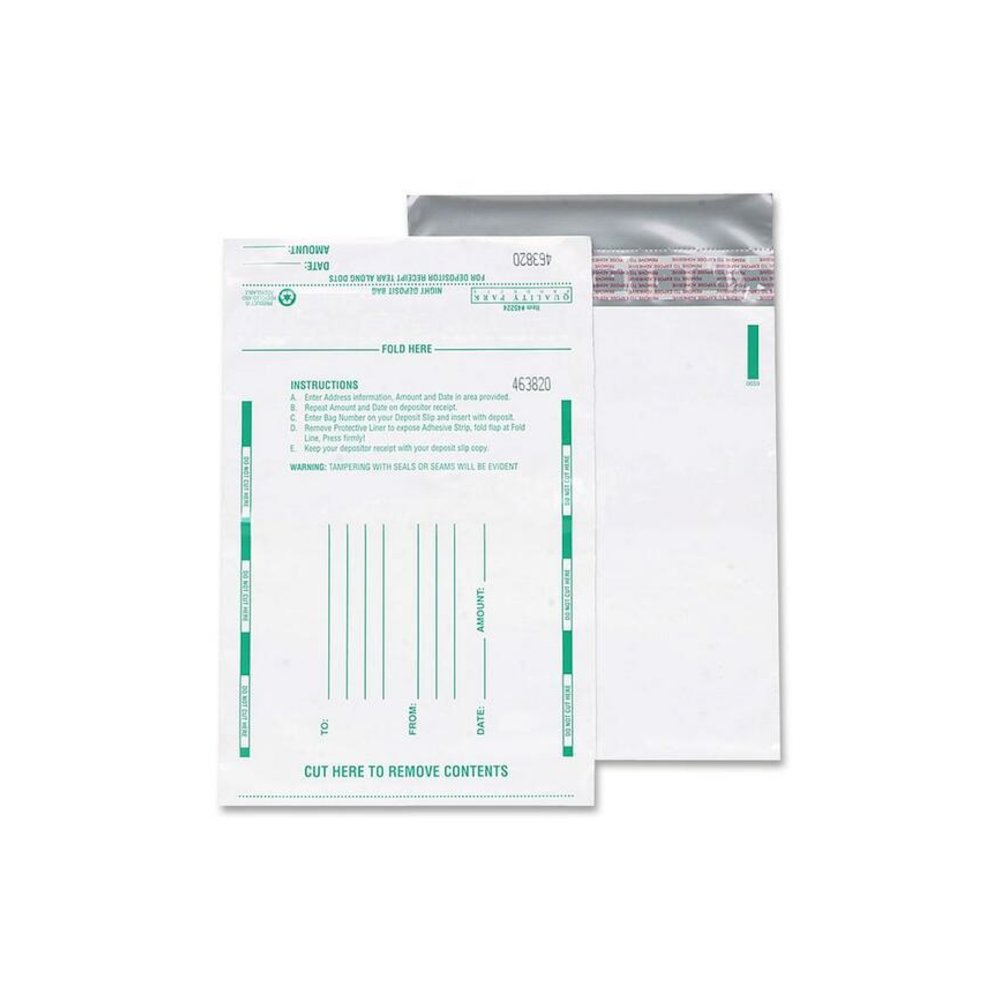Quality Park Night Deposit Bags - 10" Width x 13" Length - White - Polyethylene - 100/Pack - Deposit. Picture 1
