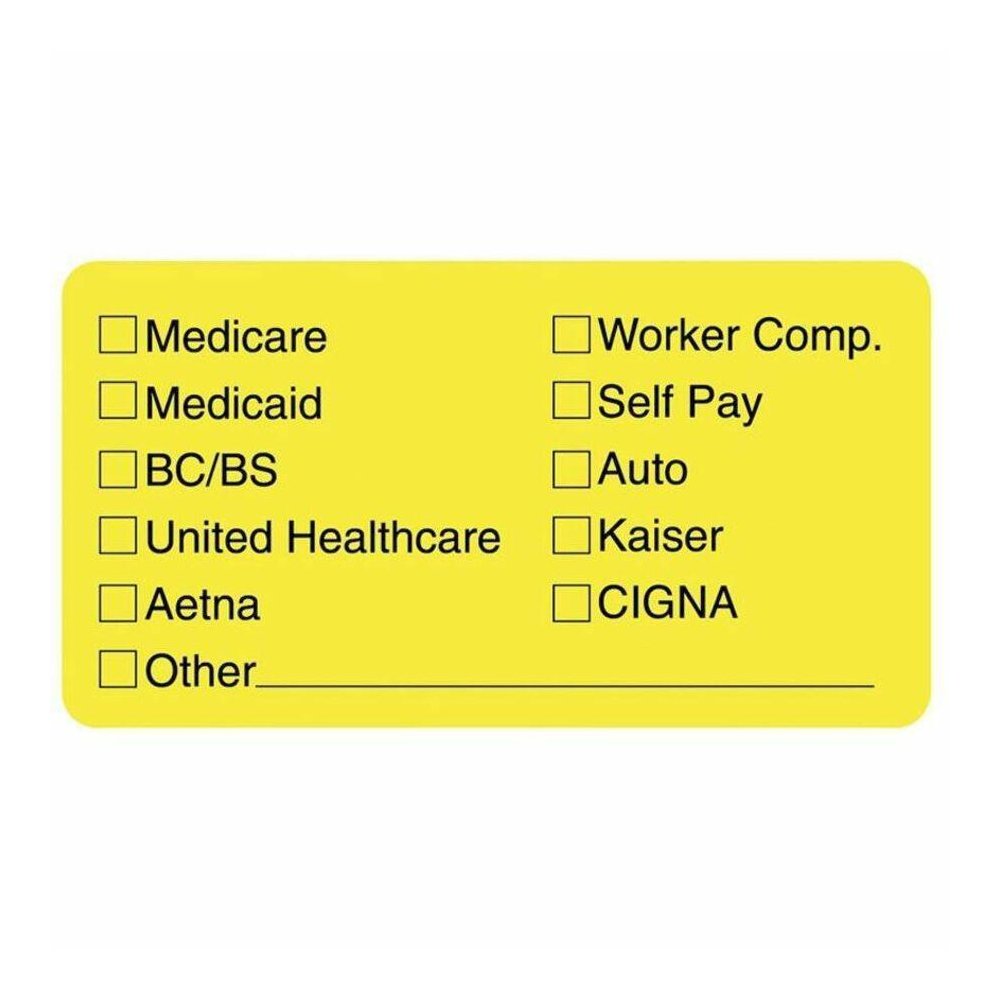 Tabbies Medical Office Insurance Check Labels - 1 3/4" Width x 3 1/4" Length - Yellow - 250 / Roll. Picture 1