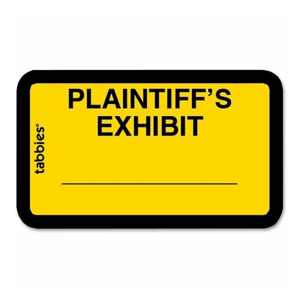 Tabbies Plaintiff's Exhibit Legal File Labels - 1 5/8" Width x 1" Length - Yellow - 252 / Pack. Picture 1