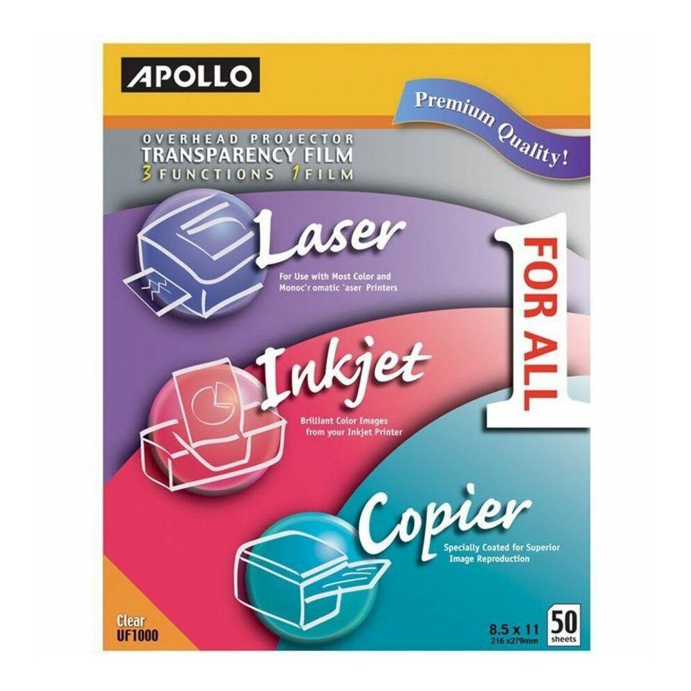 Apollo Overhead Projector Transparency Film - Letter - 8 1/2" x 11" - 50 / Box - Clear. Picture 1