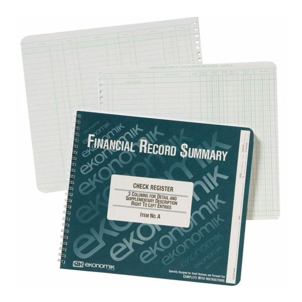 Ekonomik Check / Deposit Register - 40 Sheet(s) - Wire Bound - 10" x 8.75" Sheet Size - White Sheet(s) - Green Print Color - Recycled - 1 Each. Picture 1