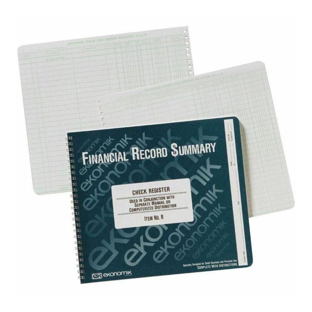 Ekonomik Standard Size Check Registry - 40 Sheet(s) - Wire Bound - 10" x 8.75" Sheet Size - White Sheet(s) - Green Print Color - Recycled - 1 Each. Picture 1