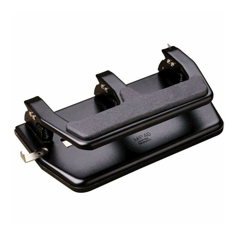 Master 3-Hole Gel Padded Punches - 3 Punch Head(s) - 30 Sheet of 20lb Paper - 9/32" Punch Size - Round Shape - 10.5" x 6" x 3" - Black. Picture 1