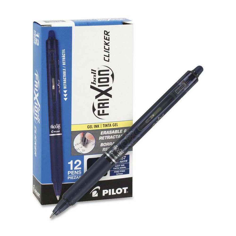 Pilot FriXion .7mm Clicker Erasable Gel Pens - Fine Pen Point - 0.7 mm Pen Point Size - Refillable - Retractable - Navy Blue Gel-based Ink - Navy Blue Barrel - 1 Dozen. Picture 1