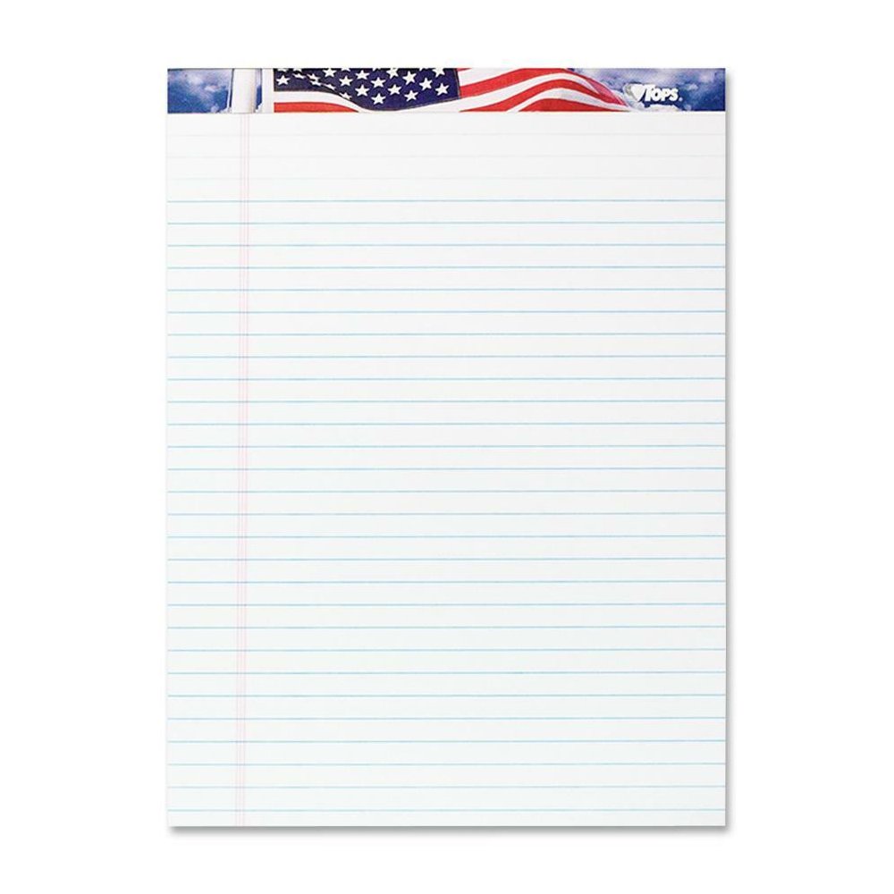 TOPS American Pride Writing Tablets - 50 Sheets - Strip - 0.34" Ruled - 16 lb Basis Weight - 8 1/2" x 11 3/4" - White Paper - Perforated, Bleed Resistant - 3 / Pack. Picture 1