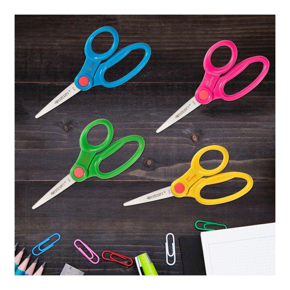 Westcott Teachers Scissors Caddy with 24 pieces 5" Kids Anit-Microbial Blunt Scissors - 5" Overall Length - Left/Right - Stainless Steel - Pointed Tip - Assorted - 1 Each. Picture 8