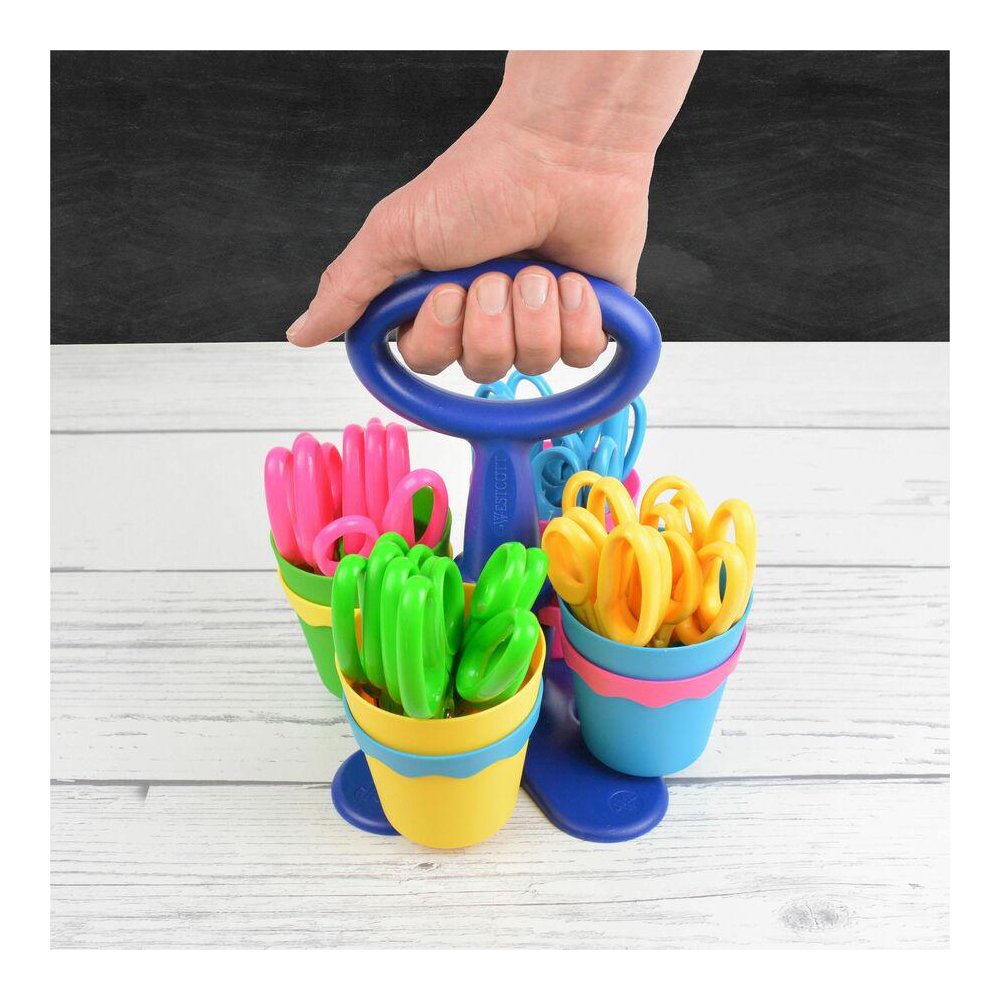 Westcott Teachers Scissors Caddy with 24 pieces 5" Kids Anit-Microbial Blunt Scissors - 5" Overall Length - Left/Right - Stainless Steel - Pointed Tip - Assorted - 1 Each. Picture 9