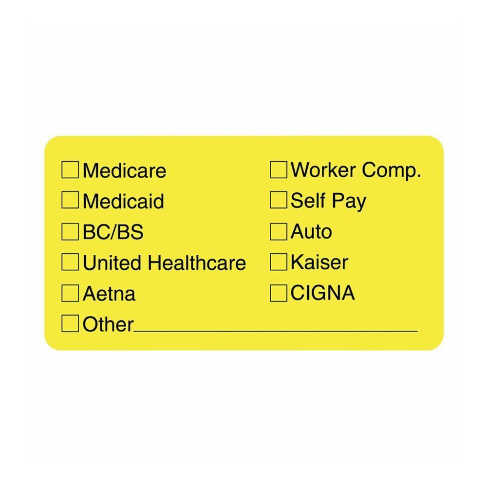 Tabbies Medical Office Insurance Check Labels - 1 3/4" Width x 3 1/4" Length - Yellow - 250 / Roll. Picture 2