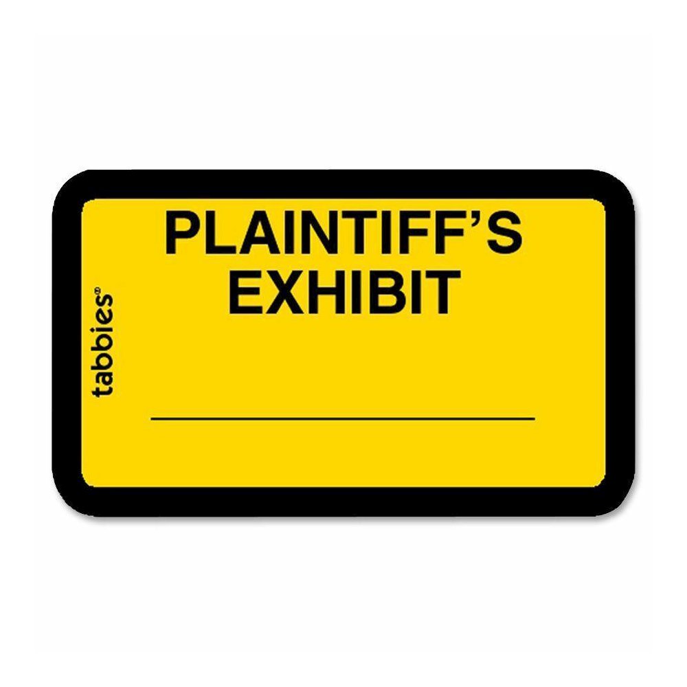 Tabbies Plaintiff's Exhibit Legal File Labels - 1 5/8" Width x 1" Length - Yellow - 252 / Pack. Picture 2
