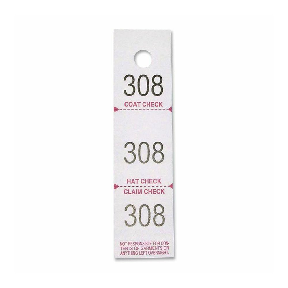 Sparco 3-Part Coat Check Tickets - 500 / Pack - White. Picture 2