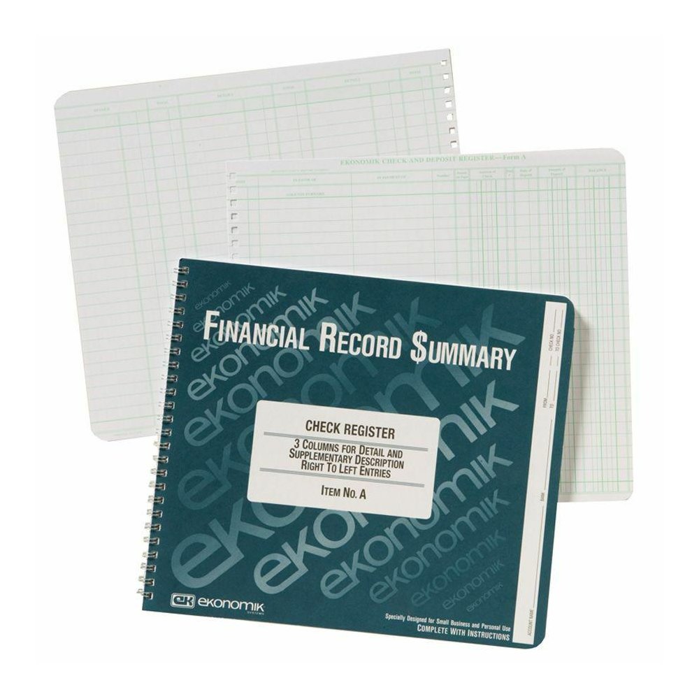 Ekonomik Check / Deposit Register - 40 Sheet(s) - Wire Bound - 10" x 8.75" Sheet Size - White Sheet(s) - Green Print Color - Recycled - 1 Each. Picture 2