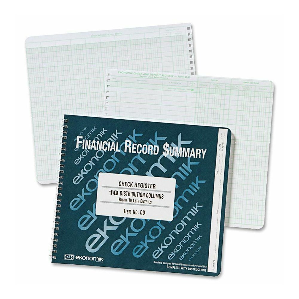 Ekonomik Check Register Forms - 40 Sheet(s) - Wire Bound - 10" x 8.75" Sheet Size - 10 Columns per Sheet - White Sheet(s) - Green Print Color - Recycled - 1 Each. Picture 2