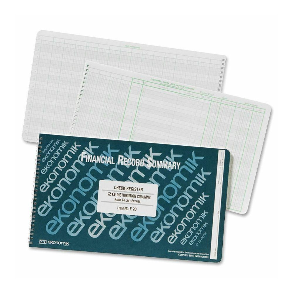 Ekonomik Financial Record Summary Check Register - 40 Sheet(s) - Wire Bound - 14.75" x 8.75" Sheet Size - 20 Columns per Sheet - White Sheet(s) - Green Print Color - Recycled - 1 Each. Picture 2