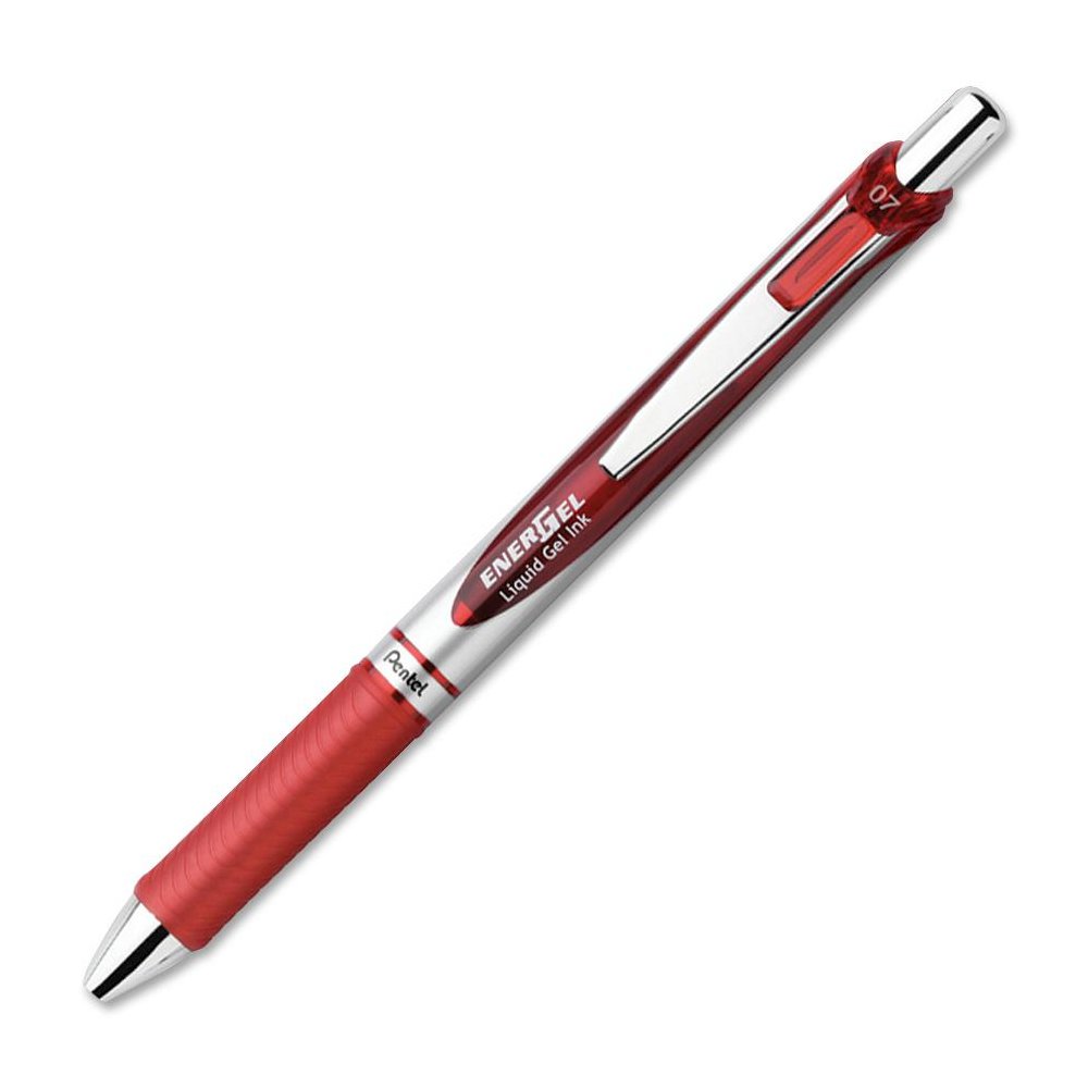 EnerGel EnerGel RTX Liquid Gel Pens - Medium Pen Point - 0.7 mm Pen Point Size - Refillable - Retractable - Red Gel-based Ink - Silver Barrel - Metal Tip - 1 Dozen. Picture 2