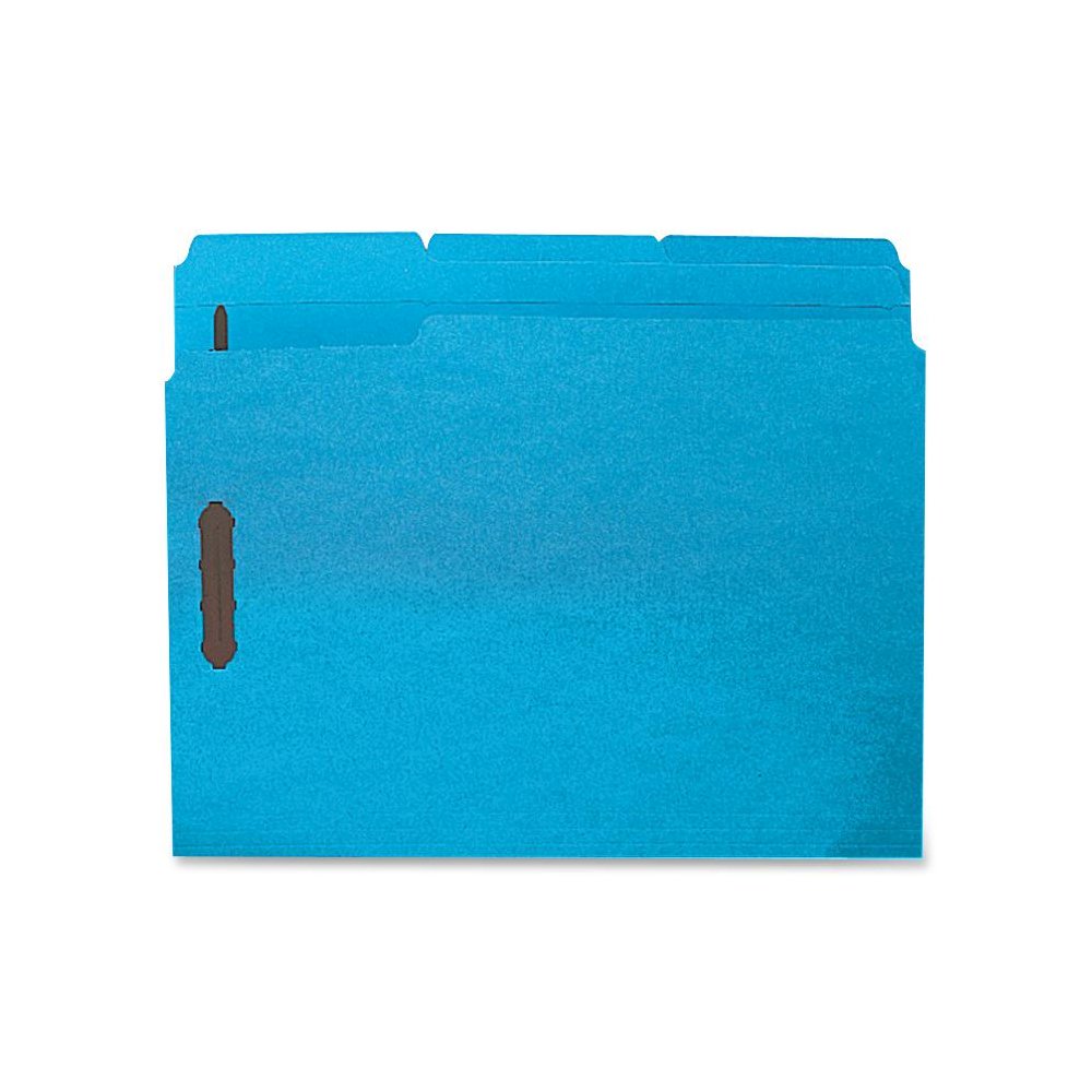 Business Source 1/3 Tab Cut Letter Recycled Fastener Folder - 8 1/2" x 11" - 3/4" Expansion - 2 Fastener(s) - 2" Fastener Capacity - Top Tab Location - Assorted Position Tab Position - Blue - 10% Recy. Picture 2