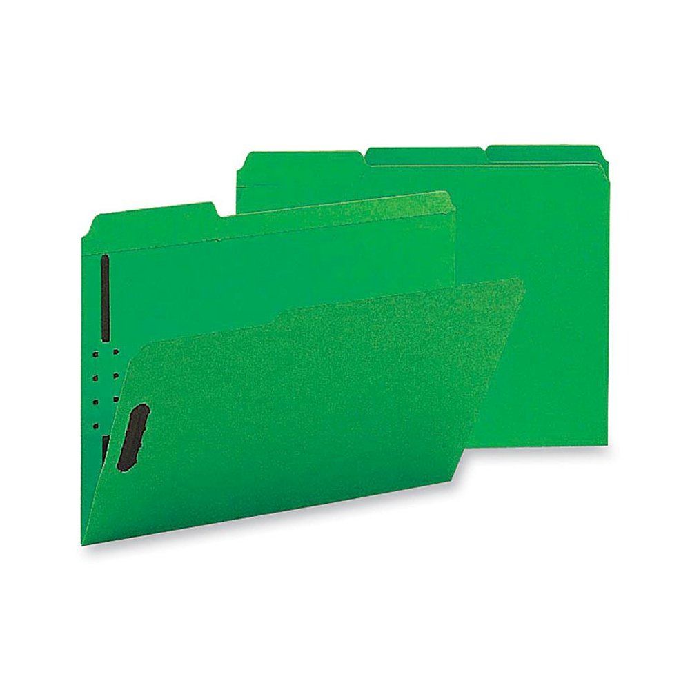 Business Source 1/3 Tab Cut Letter Recycled Fastener Folder - 8 1/2" x 11" - 3/4" Expansion - 2 Fastener(s) - 2" Fastener Capacity - Top Tab Location - Assorted Position Tab Position - Green - 10% Rec. Picture 2