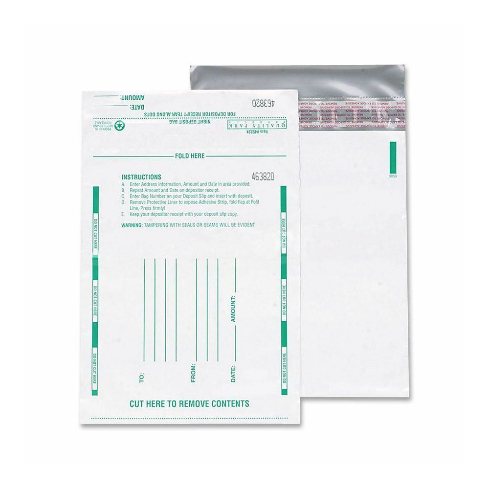 Quality Park Night Deposit Bags - 10" Width x 13" Length - White - Polyethylene - 100/Pack - Deposit. Picture 2