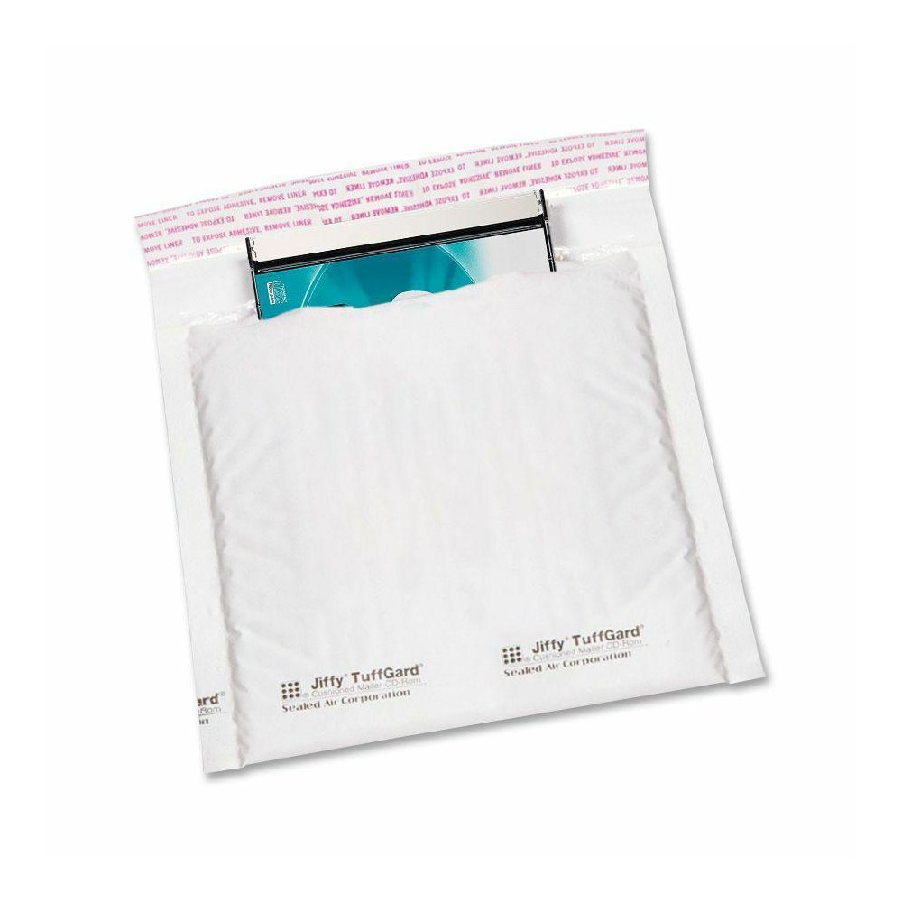 Sealed Air Jiffy Tuffgard CD/DVD Mailers - Bubble - 7 1/4" Width x 8" Length - Peel & Seal - Poly - 25 / Carton - White. Picture 2