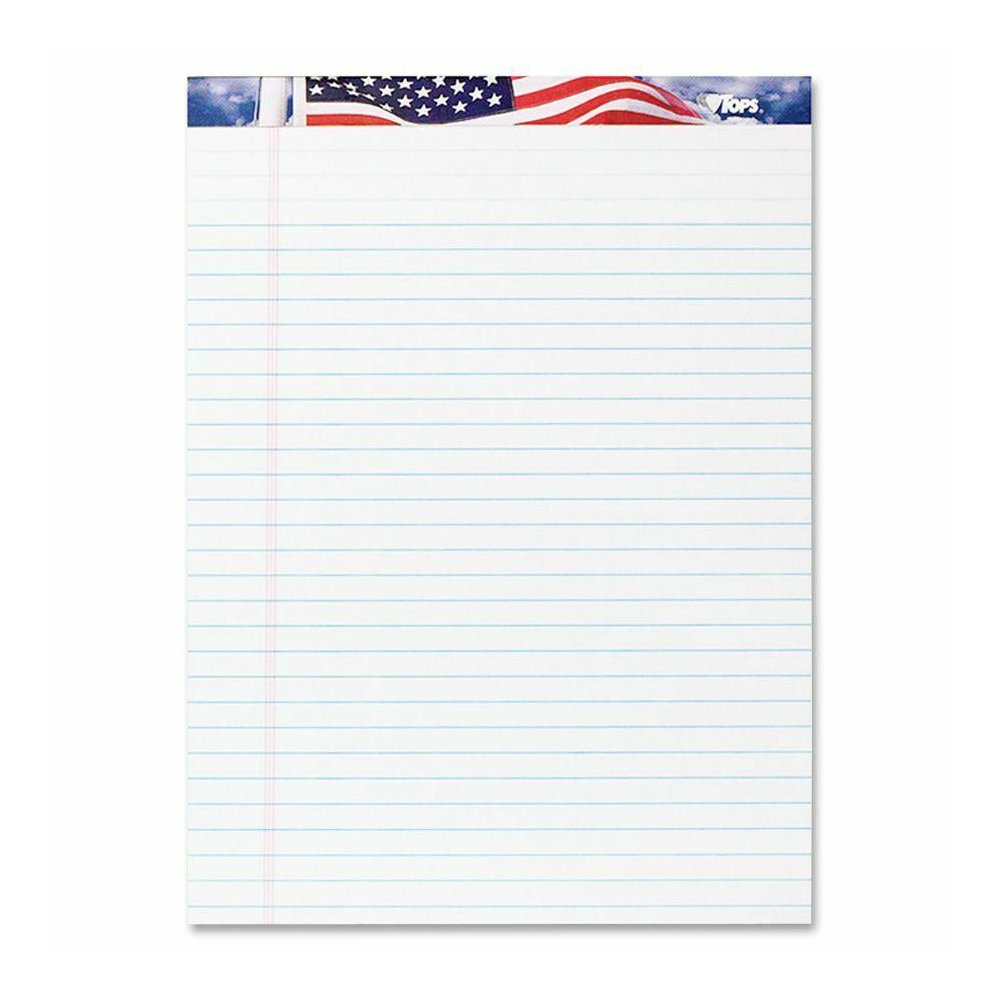 TOPS American Pride Writing Tablets - 50 Sheets - Strip - 0.34" Ruled - 16 lb Basis Weight - 8 1/2" x 11 3/4" - White Paper - Perforated, Bleed Resistant - 3 / Pack. Picture 2