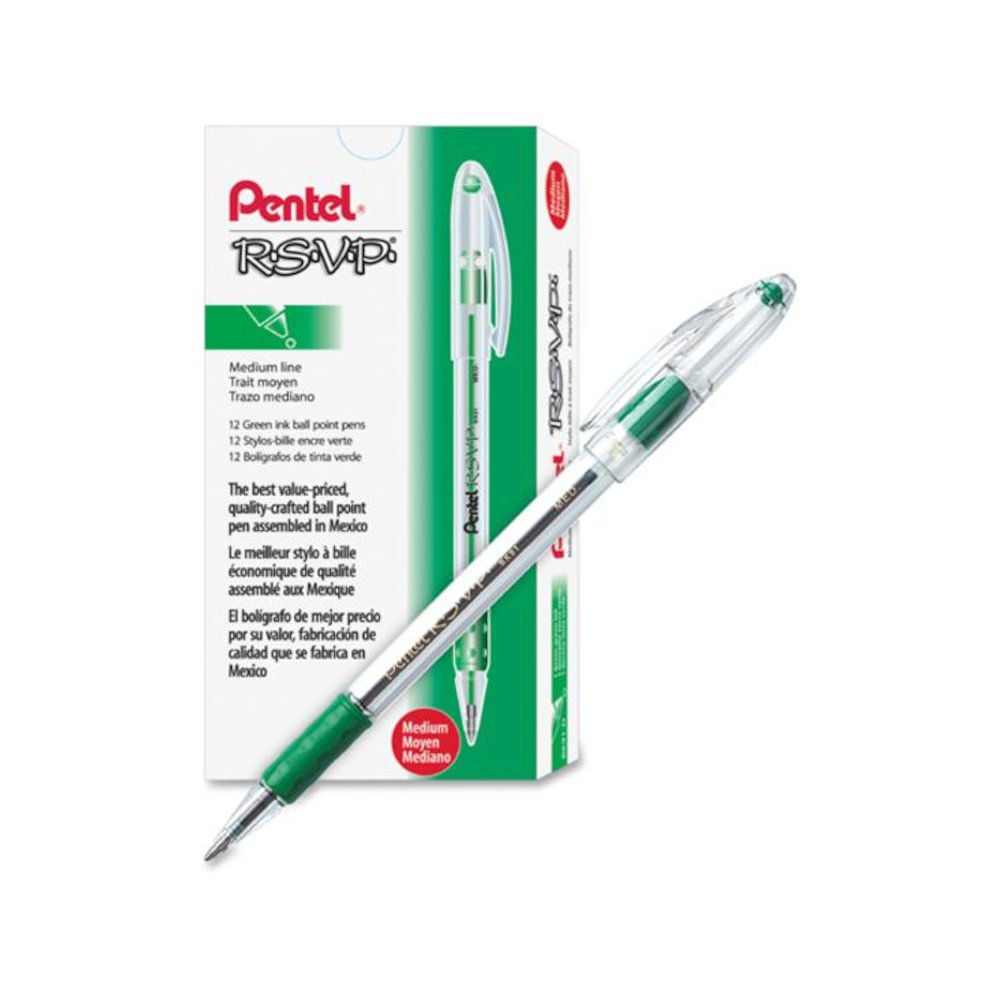 Pentel R.S.V.P. Ballpoint Stick Pens - Medium Pen Point - 1 mm Pen Point Size - Refillable - Green - Clear Barrel - 1 Dozen. Picture 3