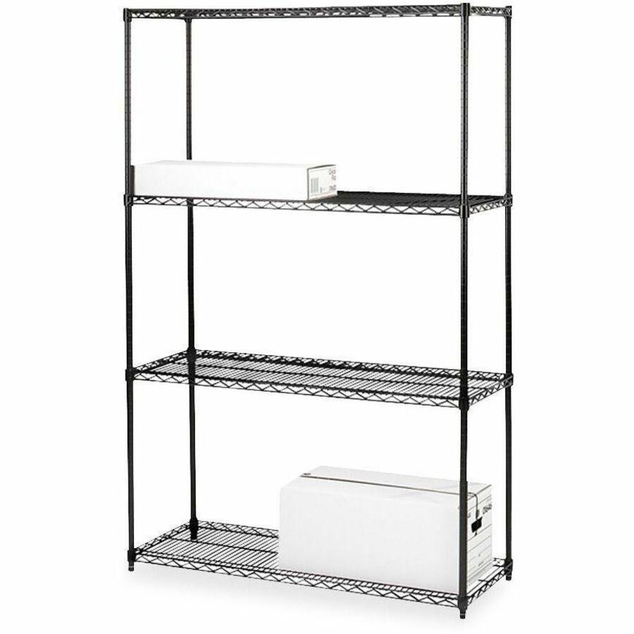 Lorell Industrial Wire Starter Shelving Unit - 4 Shelf(ves) - 4 Tier(s) - 72" Height x 36" Width x 18" Depth - Powder Coated - Black - Steel - 1 Each. Picture 1