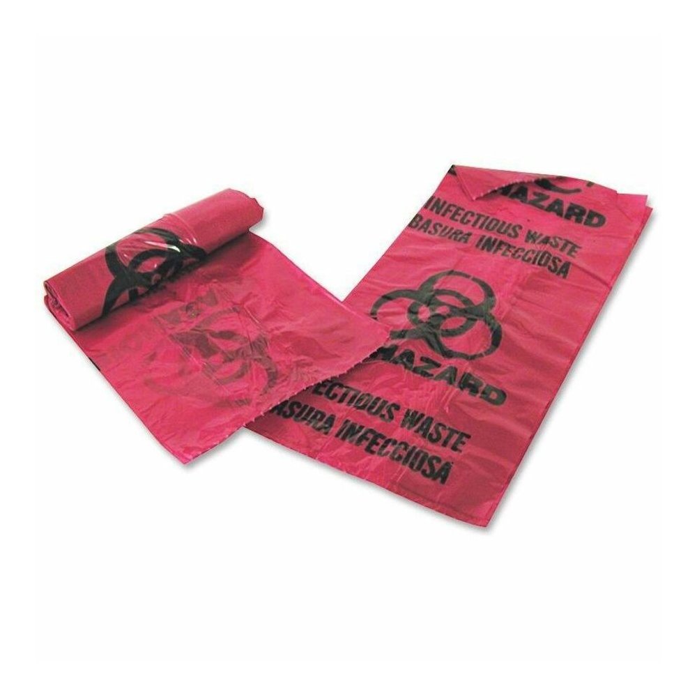 Medegen MHMS Infectious Waste Red Disposal Bags - 1 gal Capacity - 14" Length x 11" Width x 1.25 mil (32 Micron) Thickness - Red - Office Waste - 200 / Box. Picture 1