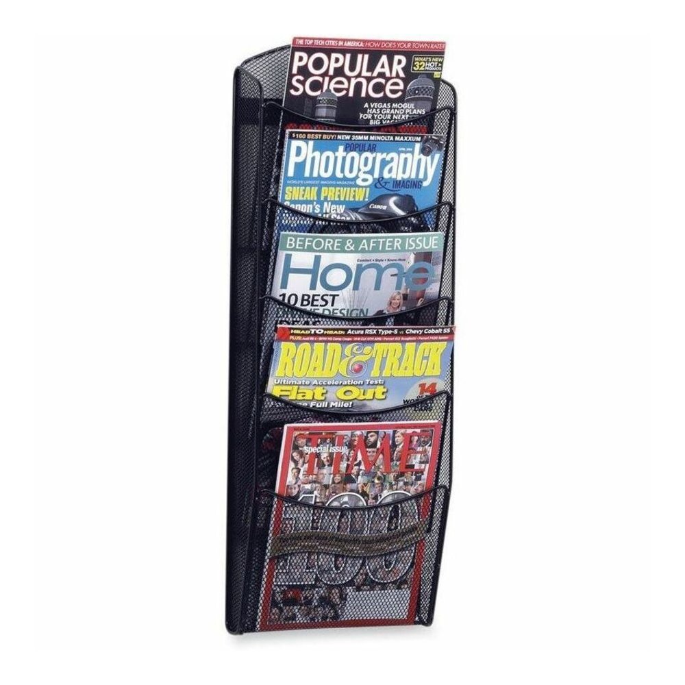 Safco 5-Pocket Onyx Mesh Literature Organizer - 5 Pocket(s) - 28.33" Height x 10.25" Width x 3.50" Depth - Wall Mountable - Powder Coated - Black - Steel - 1 Each. Picture 1