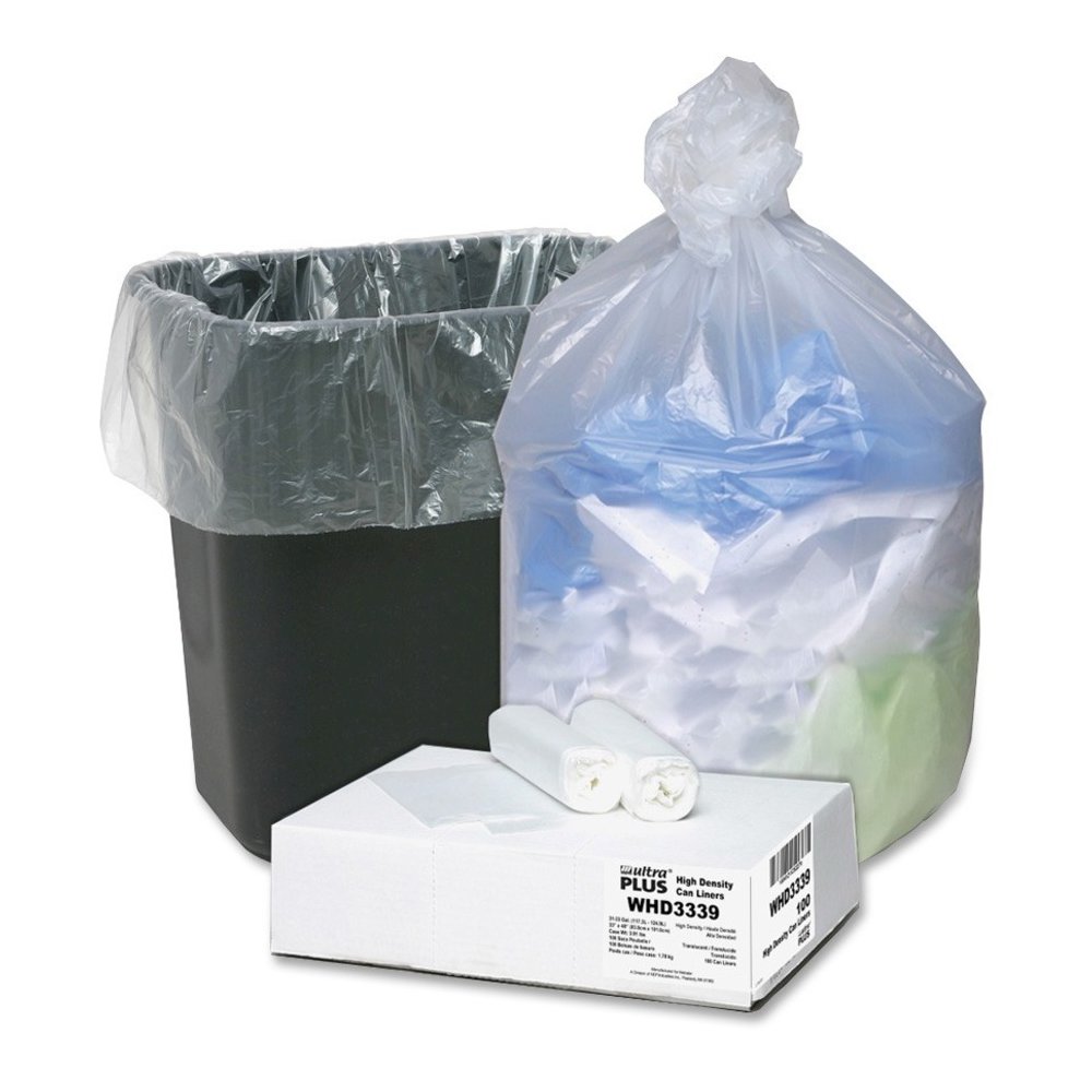 Berry Ultra Plus Trash Can Liners - Medium Size - 33 gal Capacity - 39" Length x 33" Width x 0.43 mil (11 Micron) Thickness - High Density - Natural - Resin - Multipurpose - 100 / Carton. Picture 1