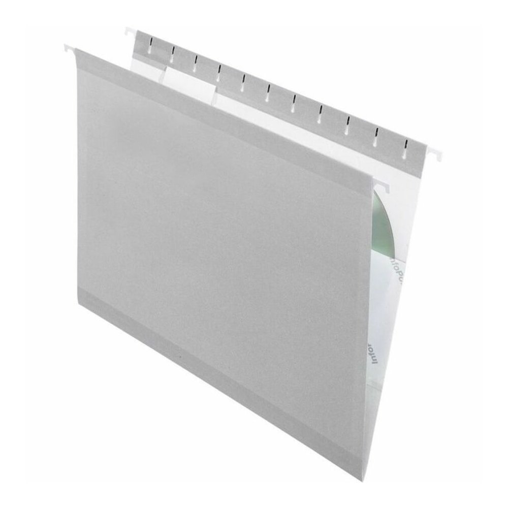 Pendaflex 1/5 Tab Cut Letter Recycled Hanging Folder - 8 1/2" x 11" - 11 pt. - Gray - Reinforced, Perforated - 10% Recycled - 25 / Box. Picture 1