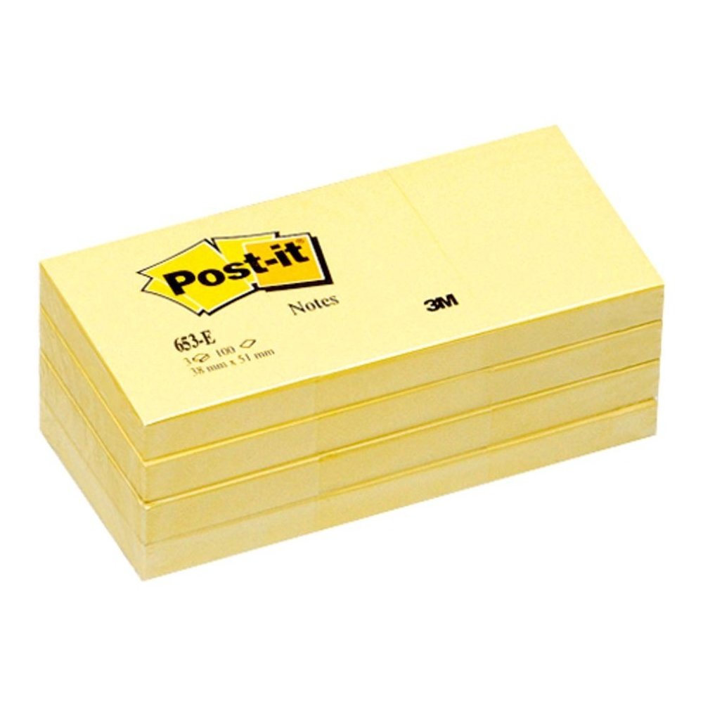 Post-it&reg; Notes Original Notepads - 1 3/8" Flag/Note Width x 1 7/8" Flag/Note Length - Rectangle - 100 Sheets per Pad - Unruled - Canary Yellow - Paper - Self-adhesive, Repositionable - 12/Pack - 2. Picture 1