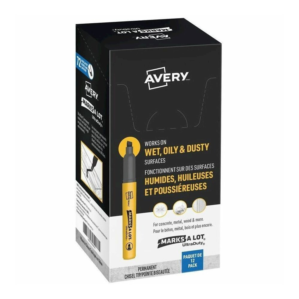 Avery&reg; Marks A Lot UltraDuty Markers - Chisel, 5 mm Marker Point - Black Ink - Writing - 12 / Pack. Picture 1