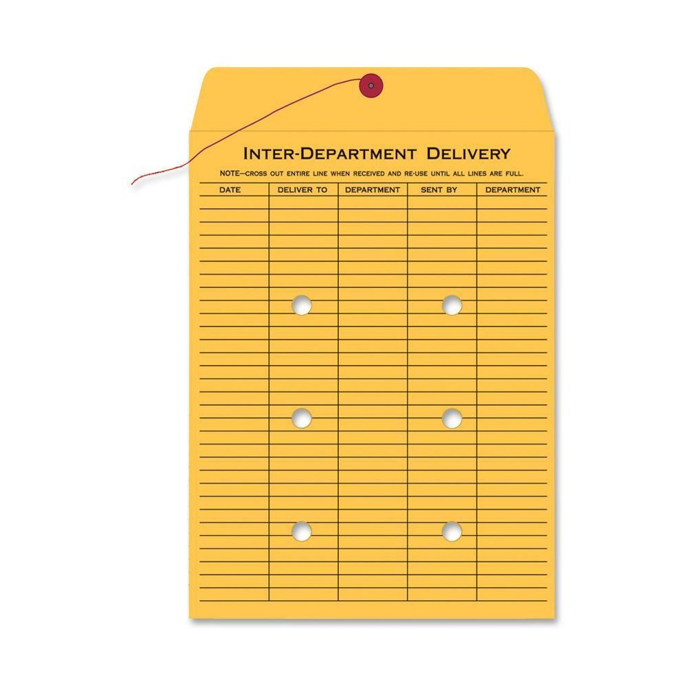 Quality Park 9 x 12 Inter-Departmental Envelopes - Inter-department - 9" Width x 12" Length - 28 lb - String/Button - Brown Kraft - Kraft - 100 / Box. Picture 1