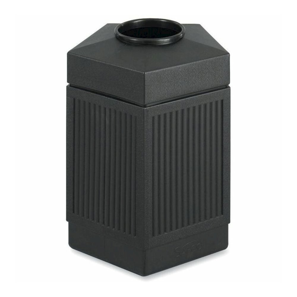 Safco Indoor/Outdoor Pentagon Shape Receptacle - 45 gal Capacity - Hexagonal - 9.50" Opening Diameter - 31.5" Height x 24" Width x 23" Depth - Polyethylene - Black - 1 Each. Picture 1
