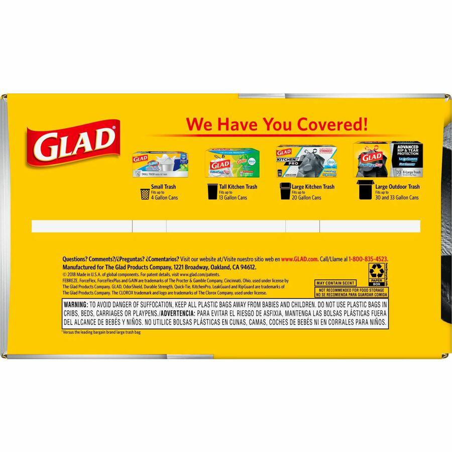 Glad Large Drawstring Trash Bags - ForceFlexPlus - 30 gal Capacity - 30" Width x 32" Length - 1.05 mil (27 Micron) Thickness - Black - 70/Carton - Office Waste. Picture 4