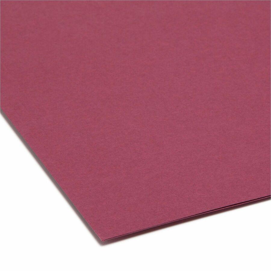 Smead Colored 1/3 Tab Cut Letter Recycled Top Tab File Folder - 8 1/2" x 11" - 3/4" Expansion - Top Tab Location - Assorted Position Tab Position - Maroon - 10% Recycled - 100 / Box. Picture 4