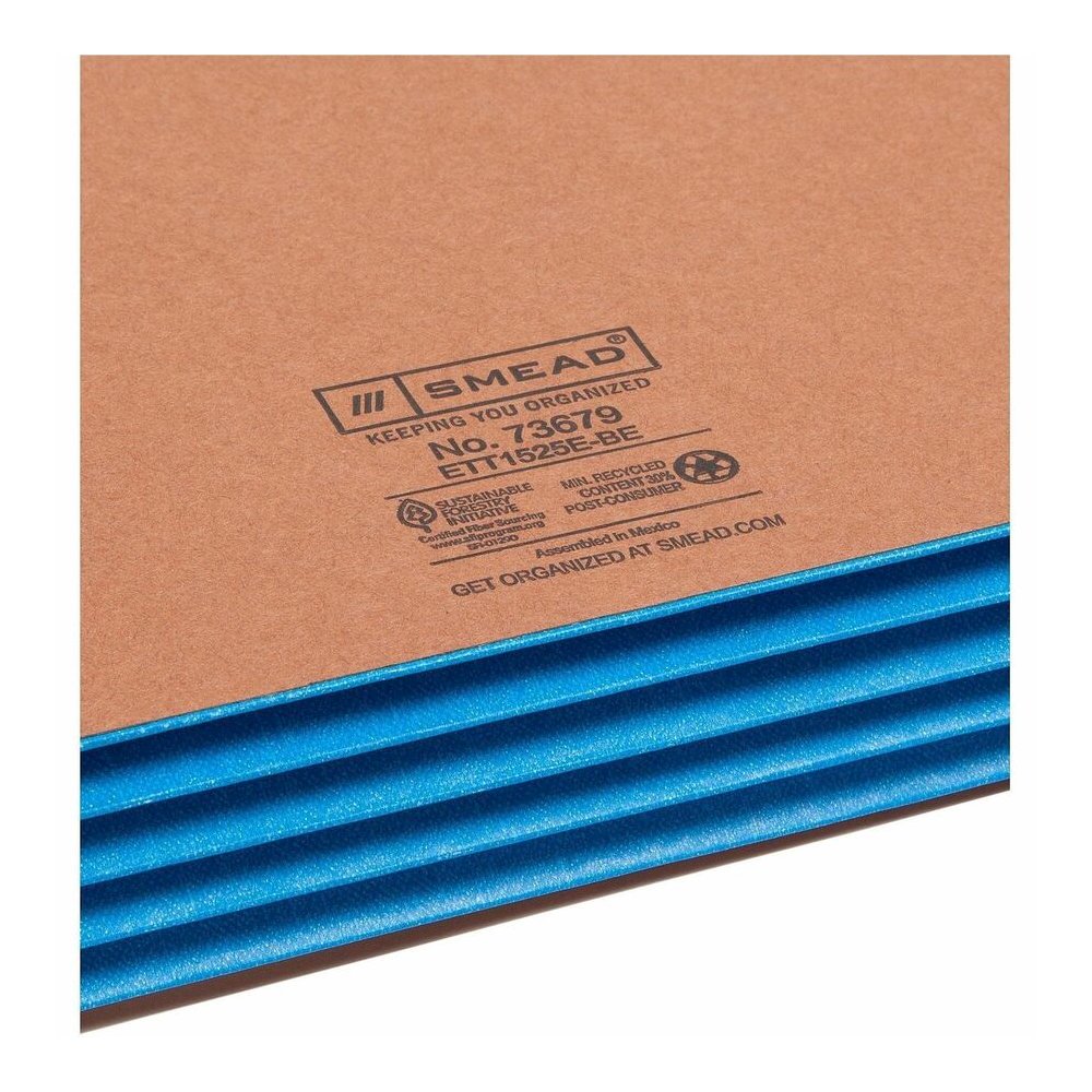 Smead Straight Tab Cut Letter Yes File Pocket - 8 1/2" x 11" - 3 1/2" Expansion - 1 Pocket - Top Tab Location - 12.5 pt. - 2 Plys - Blue - Tear Resistant - 30% Recycled - 10 / Box. Picture 2
