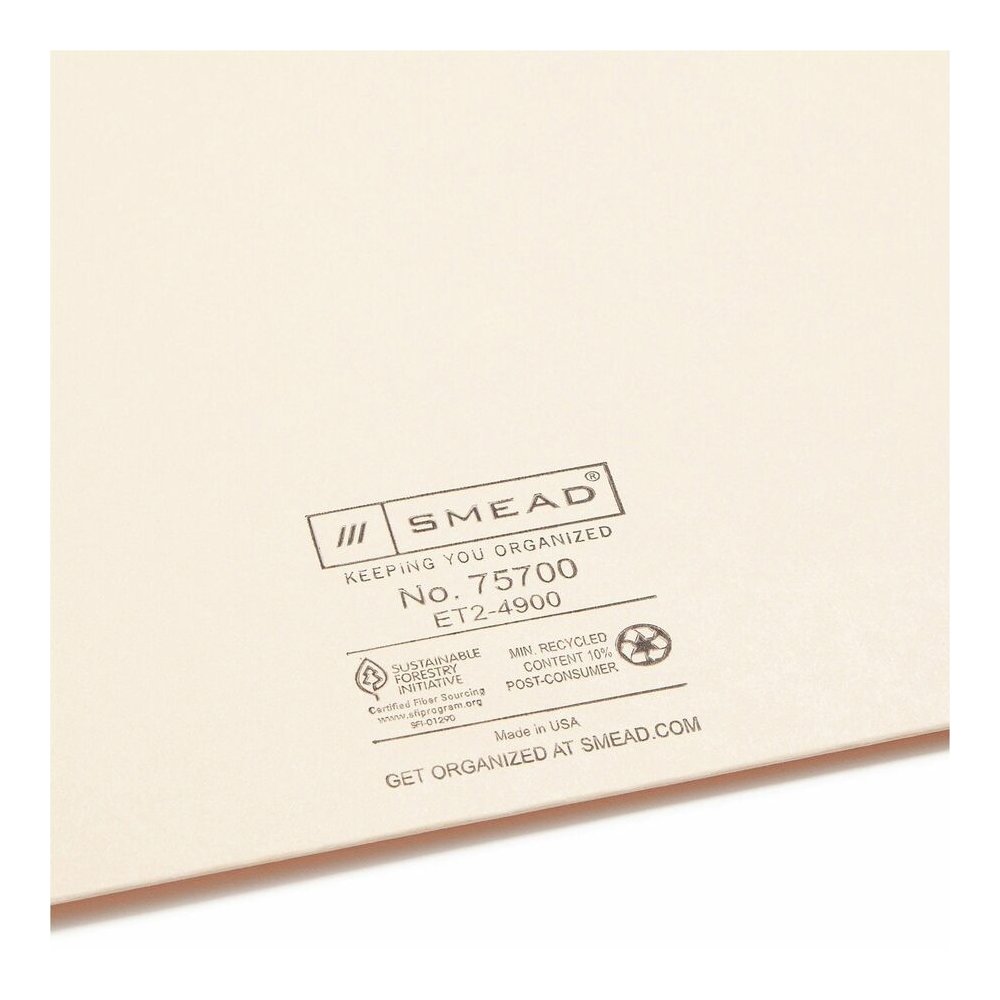 Smead Straight Tab Cut Letter Recycled File Jacket - 8 1/2" x 11" - 11 pt. - 2 Plys - Manila - 10% Recycled - 100 / Box. Picture 2