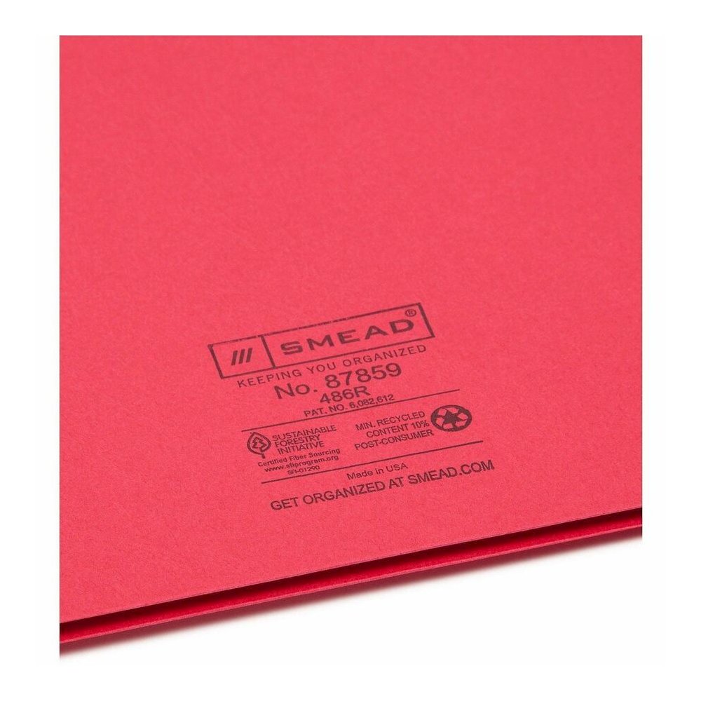 Smead Letter Recycled Pocket Folder - 8 1/2" x 11" - 100 Sheets Capacity - Folder - 2 Pocket - 11 pt. - Leatherette - Red - 10% Recycled - 25 / Box. Picture 2