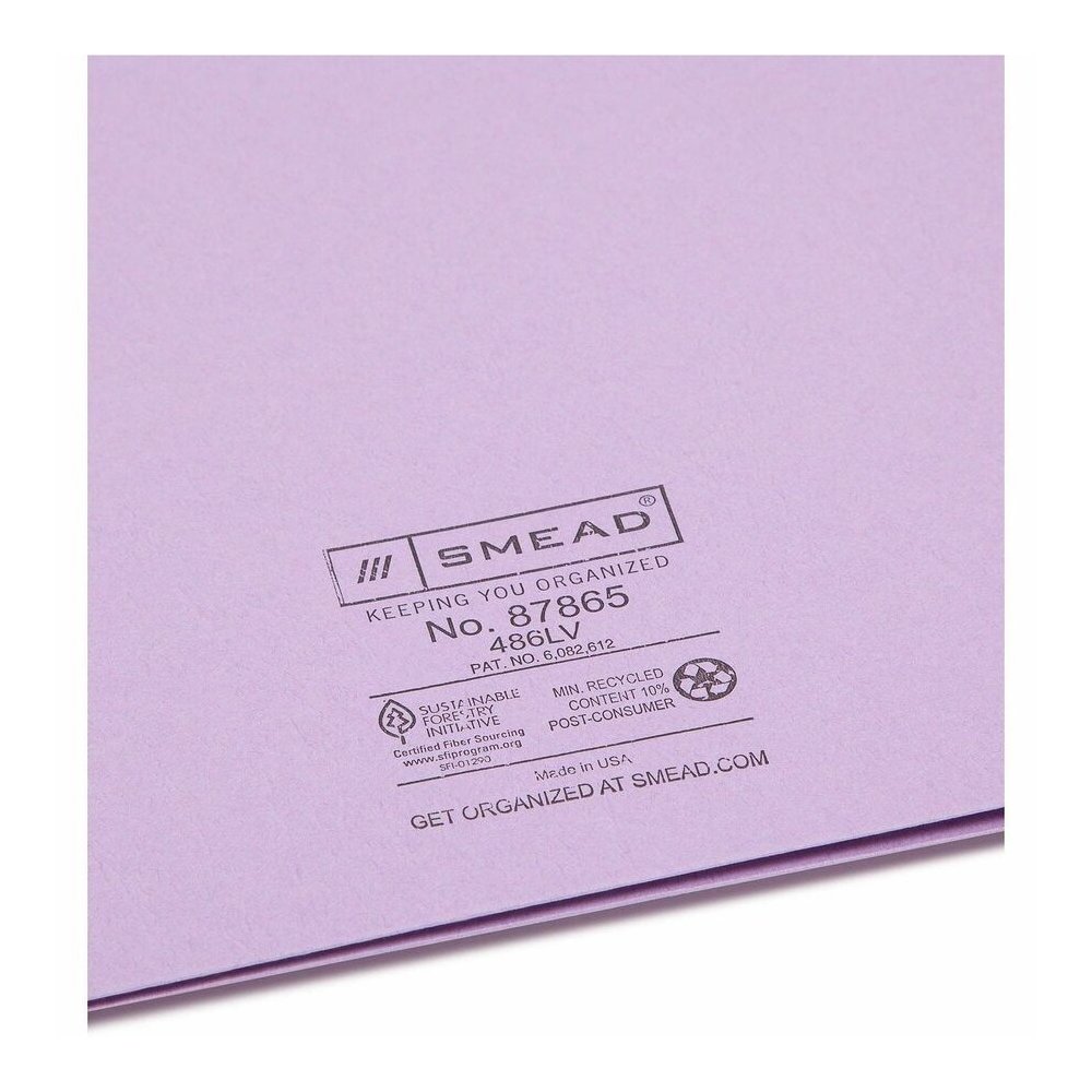 Smead Letter Recycled Pocket Folder - 1/2" Folder Capacity - 8 1/2" x 11" - 2 Pocket - 11 pt. - Leatherette - Lavender - 10% Recycled - 25 / Box. Picture 2