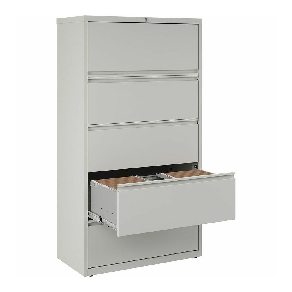 Lorell Fortress Series Lateral File - 36" Width x 18.6" Depth x 67.7" Height - 5 x Drawer(s) for File - Legal, Letter, A4 - Lateral - Rust Proof, Leveling Glide, Interlocking, Ball-bearing Suspension,. Picture 2