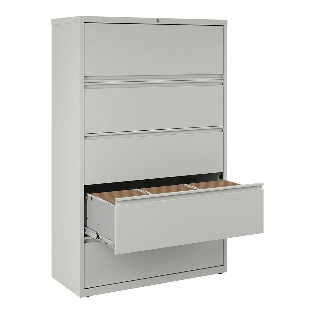 Lorell Fortress Series Lateral File - 42" Width x 18.6" Depth x 67.7" Height - 5 x Drawer(s) for File - Legal, Letter, A4 - Lateral - Rust Proof, Leveling Glide, Interlocking, Ball-bearing Suspension,. Picture 2