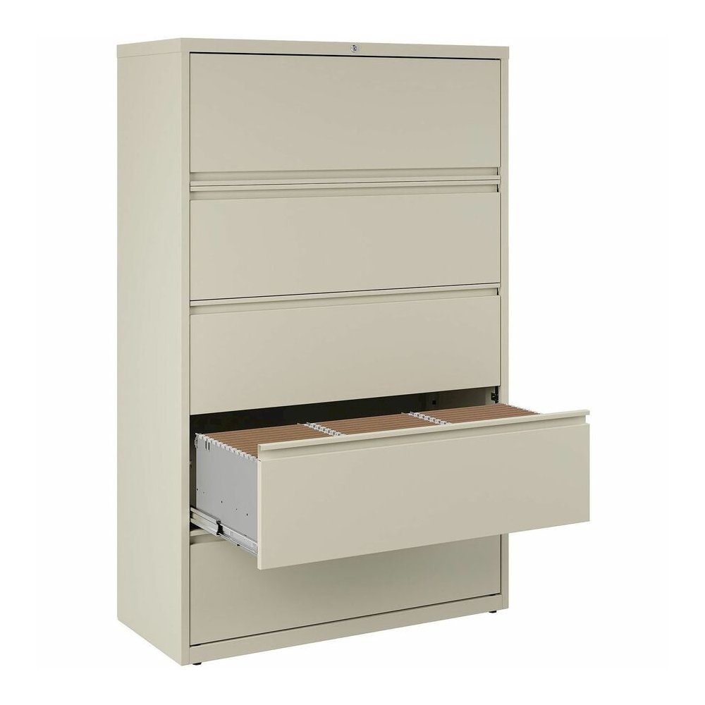 Lorell Fortress Series Interlocking System Lateral File - 42" Width x 18.6" Depth x 67.7" Height - 5 x Drawer(s) for File - Legal, Letter, A4 - Lateral - Rust Proof, Leveling Glide, Interlocking, Ball. Picture 2