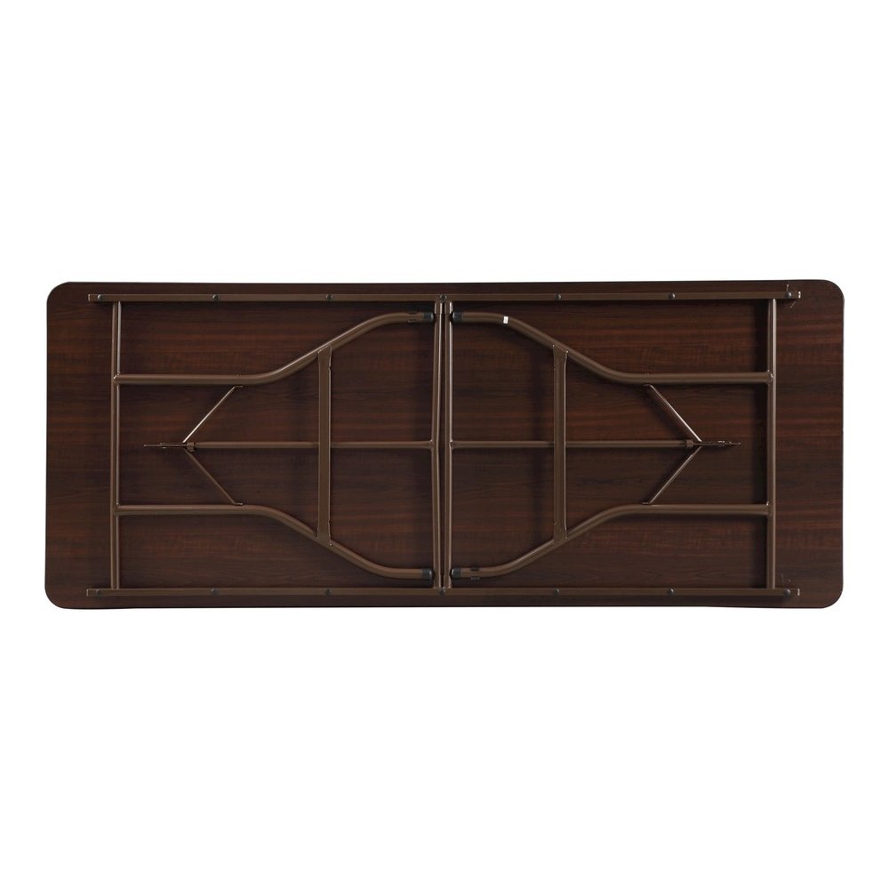 Lorell Economy Folding Table - Melamine Rectangle Top - 500 lb Capacity - 72" Table Top Length x 30" Table Top Width x 0.63" Table Top Thickness - 29" Height - Mahogany - 1 Each. Picture 2